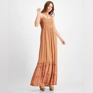 New Hippie Rose Floral Tan Maxi Dress Size M